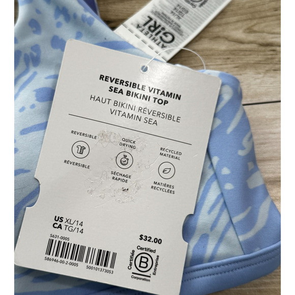 NWT Athleta Girl XL/14 Reversible Vitamin Sea Bikini Top Nina Animal Blue - Picture 6 of 7